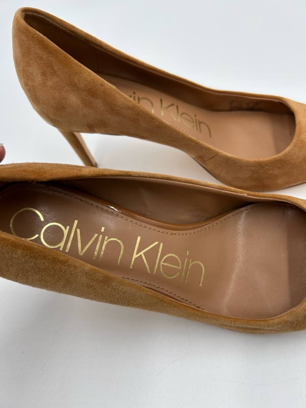 Calvin Klein Cognac Suede Pointed-Toe Pumps - Picture 4 of 9